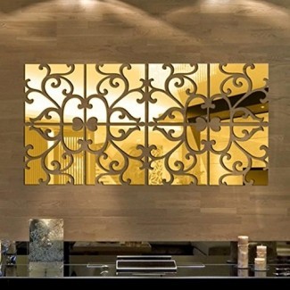  Iusun Fashion Extraíble 3D acrílico espejo etiqueta de la pared decoración para el hogar (oro) 
