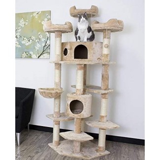  Muebles de árbol de gato trepador extra grande para gatos activos, beige 