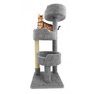  CozyCatFurniture Cat Tower para gatos grandes en alfombra gris 52 pulgadas Tall Kitty Tree tres camas y sisal 
