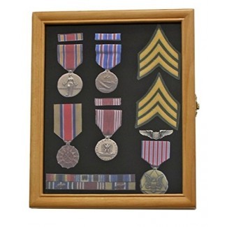  Medallas militares, alfileres, premios, insignias, vitrina, marco de caja de sombra, acabado en roble 