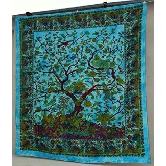  Artesanías populares Hippie Caleidoscópico Árbol de la vida Diseño floral intrincado Tapiz de la colcha india 