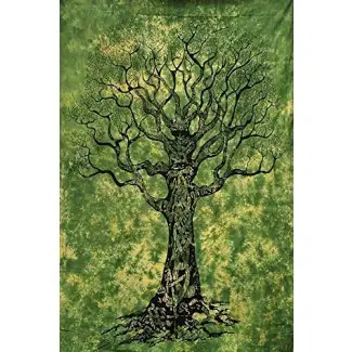  Artesanías populares Tree of Life Green Tie Dye Diseño floral intrincado psicodélico bohemio Tapicería india 54x84 pulgadas, (140cmsx215cms) 