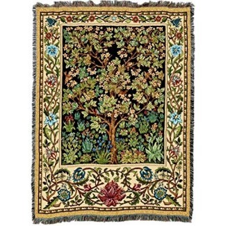  Pure Country Weavers | William Morris Tree of Life Manta tejida de tapicería con algodón con flecos USA 72x54 