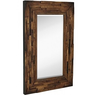  Espejo de pared con marco de madera natural rústica Hamilton Hills | Construcción sólida espejo de pared de vidrio | Vanidad, dormitorio o baño | Se cuelga horizontal o vertical | 100% (24 "x 36") 