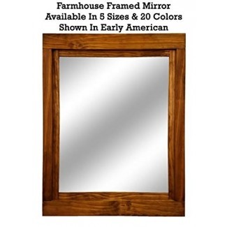  Farmhouse gran marco con espejo disponible en 6 tamaños y 20 colores de tinte: Se muestra en Early American - Espejo de pared grande - Decoración para sala de estar - Decoración de espejo - Espejo de tocador para baño 