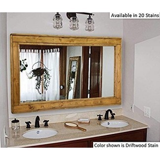  Espejo grande con espejo doble espejo de vanidad, disponible en 20 colores: Mostrado en madera flotante - Espejo con marco de madera reciclado - Espejo de pared grande EX - Casa rústica moderna - 24x30, 36x30, 42x30 y 60x30 