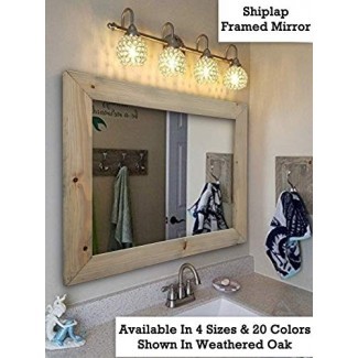  Espejo con marco de madera grande Shiplap disponible en 4 tamaños y 20 colores: se muestra en roble desgastado - Espejo de pared grande - Estilo rústico Barnwood - Espejo de tocador para baño - Decoración para el baño 