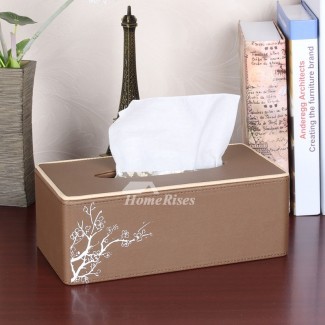  Rústico rectangular caja de pañuelos de papel de cuero marrón / blanco ... 
