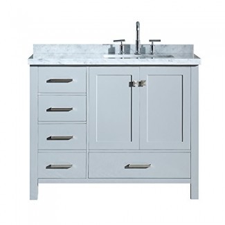  ARIEL A043SRCWRVOGRY Mueble de baño Cambridge de 43 "de pulgada a la derecha, con un solo lavabo, en gris con lavabo rectangular de mármol blanco Carrara 