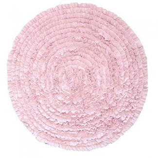  Ropa de cama en negrilla 5 pies redondos de algodón lavable Kni t Alfombra con volantes de tela - Alfombras infantiles - Volantes fruncidos (rosa pálido) 