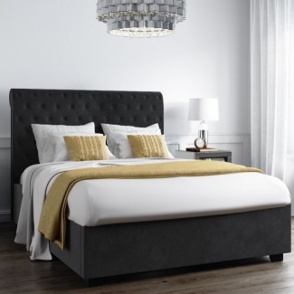  Cama otomana tamaño King Roll Safina en terciopelo gris oscuro 