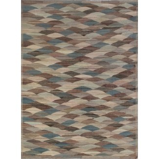  Área de lana tejida a mano Howerton única en gris / azul / marrón Alfombra 