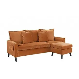  Sofá clásico de terciopelo para sala de estar, sofá en forma de L con organizador de bolsillo 
