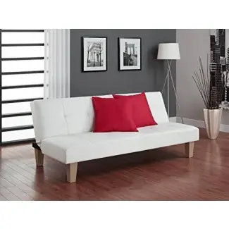  Sofá DHP Aria Futon, tapicería de cuero sintético copetudo - Blanco 