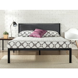  Zinus Estructura de cama de metal de plataforma de 14 pulgadas con cabecera tapizada / Base de colchón / Soporte de listones de madera 