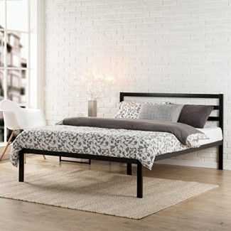  Zinus Modern Studio Plataforma de 14 pulgadas Estructura de cama de metal 1500H / Base de colchón / Soporte de listones de madera / con cabecero, 
