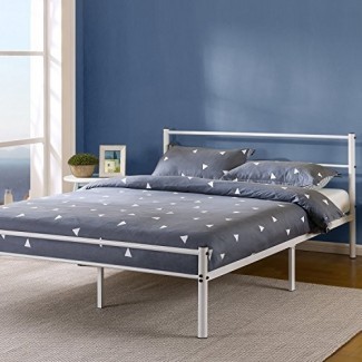  Cama de plataforma de metal blanco Zinus de 12 pulgadas con cabecero y pie de cama / Base de colchón 