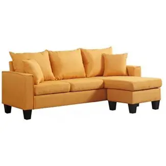  Divano Roma Muebles moderno de tela de lino Sofá seccional de espacio pequeño con chaise reversible 