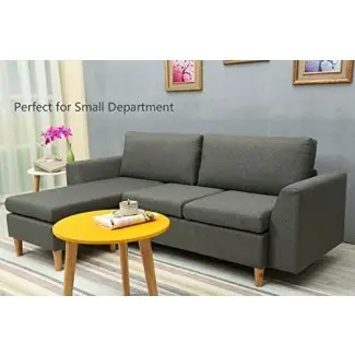 Sofá seccional, sofá seccional en forma de L con chaise reversible, sofás y sofás con tela moderna de lino para pequeños Space (gris) 