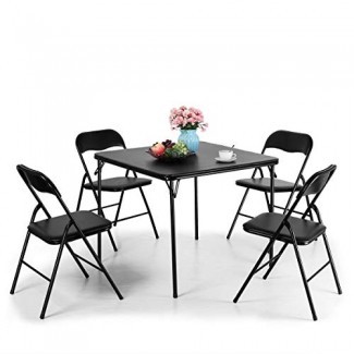  JAXPETY Juego de mesa y sillas plegables de 5 piezas Juego de mesa de juegos de cocina de usos múltiples Juego de mesa 1 Mesa 4 sillas con asiento acolchado, negro 