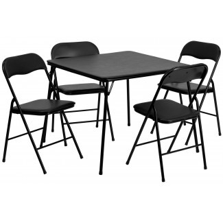  Juego de mesa y silla plegable negra de 5 piezas de 