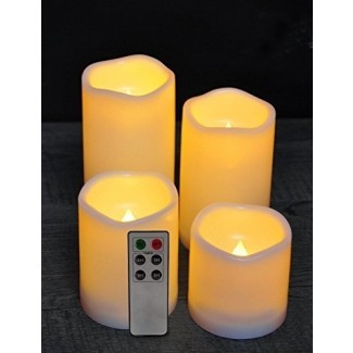 HOME MOST Juego de 4 velas de pilar LED impermeables para exteriores con control remoto (3 "/ 4" / 5 "/ 6" de altura) - Velas sin llama Velas parpadeantes a granel - Velas para exteriores con temporizador Velas impermeables con pilas 