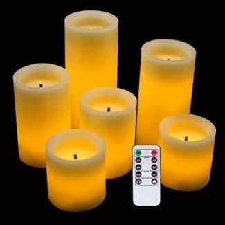  Eldnacele LED Velas parpadeantes sin llama Fibra óptica Mecha con control remoto y temporizador, velas de cera con batería, paquete de 6 decoraciones (D3 "x H3" 4 "5" 6 "7") 