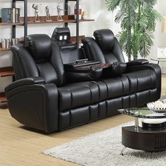  Sofá eléctrico reclinable Delange con reposacabezas ajustables y almacenamiento en apoyabrazos negro 