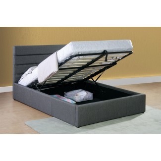  Estructura de cama de almacenaje elevable de tela gris de lujo - 4ft6 doble 