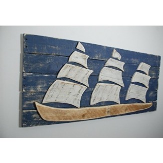 Barco Velero Velero Arte de pared de madera Reclamado Barco de madera Sofá Arte, Letrero náutico Arte de velero Decoración de velero Madera Barco Decoración de playa 