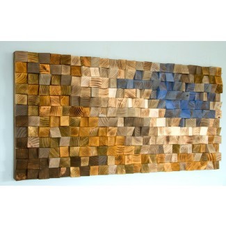  Arte de pared de madera recuperada, mosaico de madera, arte geométrico, madera ... 