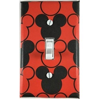  Luz decorativa roja negra Mickey Mouse Placa de pared de la cubierta del interruptor 