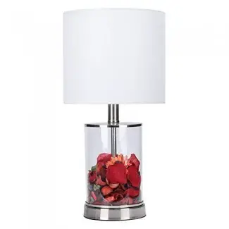  Lámpara de mesa rellenable de cilindro CO-Z con base de acero y vidrio transparente, lámpara de escritorio moderna de 18 '', lámpara decorativa, base de vidrio blanco Lámpara de mesa para dormitorio, sala de estar, certificado UL. 