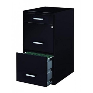  Office Dimensions - Organizador de archivador de metal, 18 "de profundidad, 3 gavetas con cajón para lápices, negro (1 unidad) 