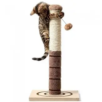  4 Paws Stuff Tall Cat Scratching Post Cat Interactive Toys - Cat Scratch Post Cats Kittens - Plush Sisal Scratch Pole Cat Scratcher - 22 pulgadas (Beige) 