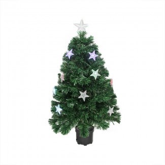  Árbol de Navidad Artificial Verde de 3 '' con Fibra Óptica que Cambia de Color con 18 Luces Multicolores 