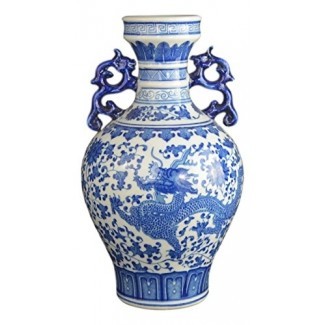  Classic Blue and White Dragon Porcelain Jarrón, Jingdezhen, China 