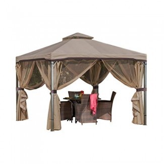  Sonoma Canopy Gazebo, Carpa de jardín de techo suave de 10 'x 10' con mosquitera y cortinas de sombra para patio o terraza 