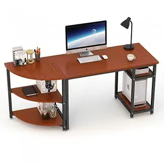  Escritorio para computadora de 70 "con estantería, escritorio LITTLE TREE de 47" y estantes en forma de arco de 23 ", escritorio para oficina Mesa de trabajo para oficina en el hogar, combinación libre de 2 piezas 