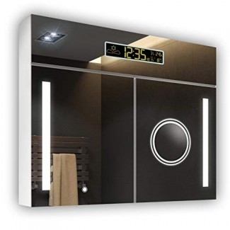  Armario de espejo de espejos Artforma con botiquín de baño con iluminación LED | Interruptor, estación meteorológica, altavoz Bluetooth A ++ 