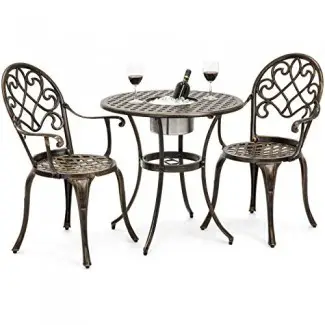  B est Choice Products Juego de mesa Bistro de patio de aluminio fundido con cubo de hielo adjunto, 2 sillas - Cobre 