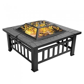  Bonnlo 32 "Fire Fire Outdoor Outdoor Fire Burning Table Patio trasero, terraza, patio, camping: incluye la parte superior de malla con pantalla de chispa y póker 