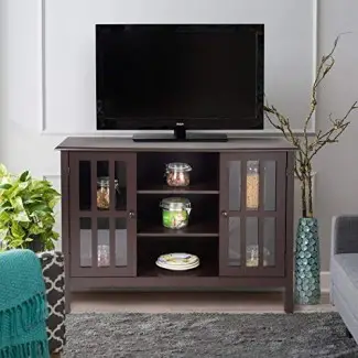 Ta ngkula Soporte de TV, Classic Design Wood Storage Console Gabinete independiente para TV de hasta 45 ", Media Entertainment Center Muebles de sala de estar para el hogar, Television Stand Cabinet 