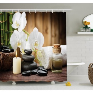  Decoración de estilo asiático de spa con flores de velas Zen Stones y juego de cortinas de baño de bambú 