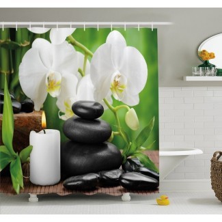  Spa Zen Hot Massage Stones con velas de orquídeas y conjunto de cortina de baño Nature Magnífico 