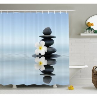  Spa Zen Massage Hot Stones con conjunto de cortina de ducha Frangipani Asian Plumera Reflection on Water 