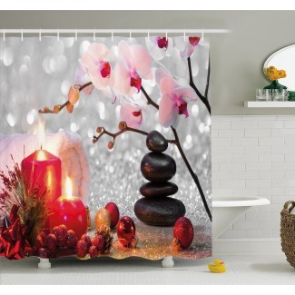  Spa Winter Christmas Theme con piedra de orquídea y conjunto de cortinas de ducha con imagen de velas 