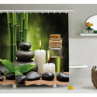  Juego de cortinas de masaje Spa Hot Rock combinadas con velas y aromas Juego de cortinas de baño Paisaje de bambú 