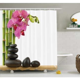  Spa Beautiful Orchid con juego de cortinas de baño con imagen de bambú y piedras calientes 