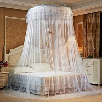  Guerbrilla Luxury Princess Pastoral Lace Bed Canopy Net Crib, Round Hoop Princess Girl Pastoral Lace Bed Canopy Mosquito Net Fit Crib Twin Full Queen Extra Large Bed 